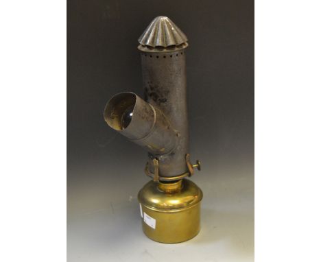 A Victorian brass railway oil lantern, split chimney encasing a single bulb