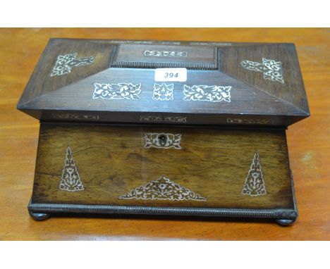 A GeorgeIV/William IV rosewood and mother of pearl marquetry sarcophagus tea caddy, c.1830