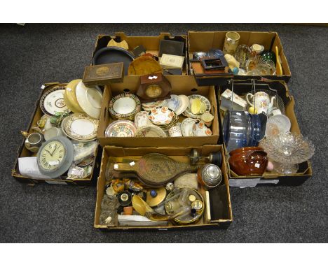 Household Goods - teawares, brass bellows; camera, mantel clock; etc (6 boxes)