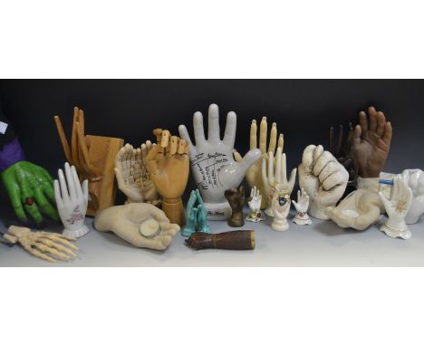 "Many Hands Make Light Work" - a collection of hands including Artists model; ceramic fortune lines hand; etc qty 