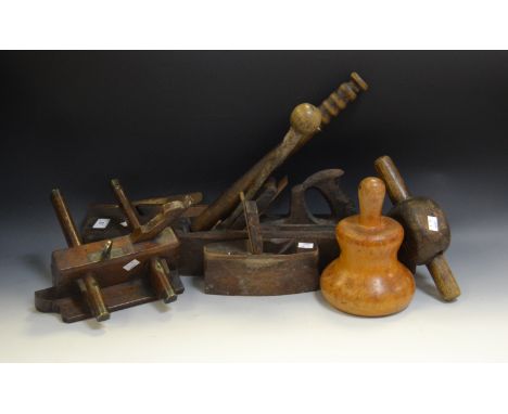 Tools - a wood plane; another; a routing plane; a beech mould; a truncheon;  etc qty 