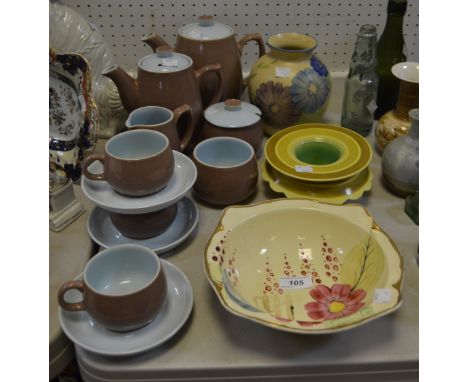 Ceramics - a Langley part tea service; Grays pottery bowl; Grays pottery vase; a Burleigh ware flower Posy holder; another; q