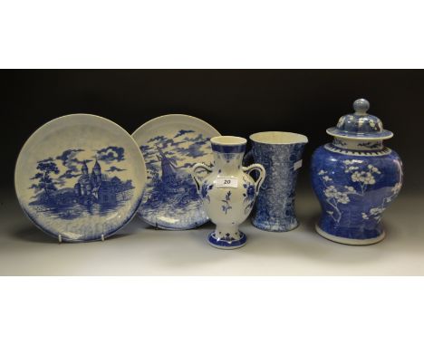 A Chinese blue and white Prunus Root ginger jar and cover, Kangxi marks but later; other blue and white