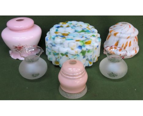 Parcel of vintage glass light shades. Largest Approx. 17cms H x 31cms D all appear reasonable used condition