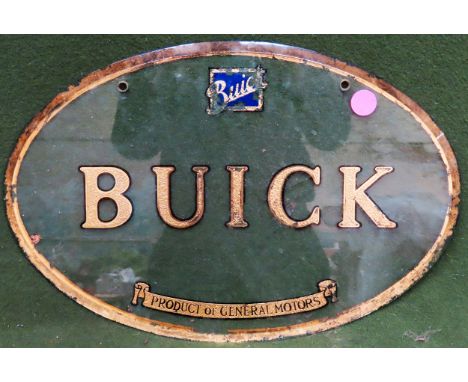 Vintage Buick gilded oval glass advertising panel. Approx. 31cms x 45cms used with wear to gilding
