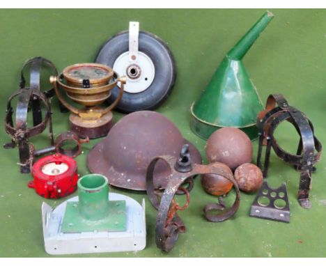 Sundry lot Inc. ships compass, tyre, military helmet, fuel can funnel, etc all used and unchecked