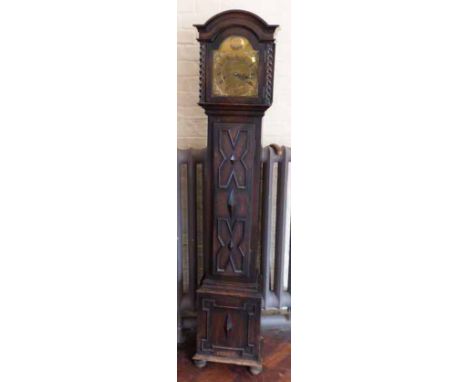 Jacobean style dark oak Grandmother clock, Westminster. Condition report: see terms and conditions.