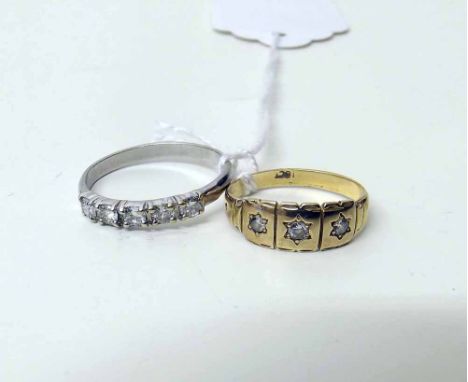 Unmarked white metal 5 stone diamond ring and an antique 18ct 3 stone diamond ring 4.5 gross (2) Condition report: see terms 