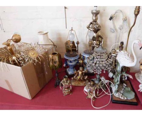 Group of table lamps and light fittings. Condition report: see terms and conditions.