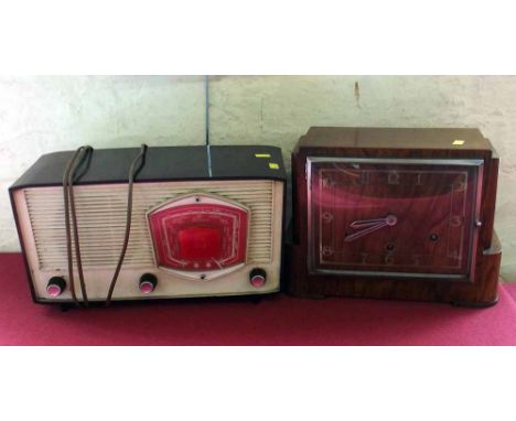 Walnut 'perivale' 8 day mantel clock & philips mains radio Condition report: see terms and conditions.