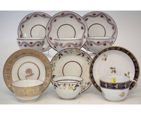 Five English porcelain teabowls and saucers circa 1800, also a Spode bute shape cup and saucer. Condition report: see terms a