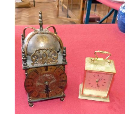 Brass Lantern Clock and Onyx Clock Condition report: see terms and conditions.