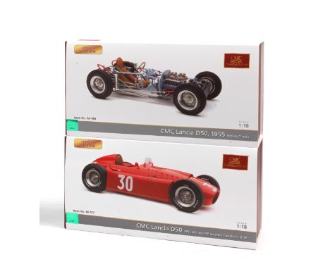 Two boxed 1:18 scale 1955 Grand Prix Lancia D50 limited edition models, by CMC Models of Germany,hand-built finely detailed m