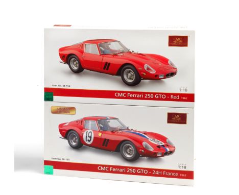 Two boxed 1:18 scale 1962 Ferrari 250 GTO models, by CMC Models of Germany,hand-built finely detailed mainly metal models, co