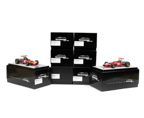 Eight boxed 1:18 scale Ferrari 312 models by Tecnomodel from the Mythos series, Italian,comprising TM18-132A 1968 French Gran