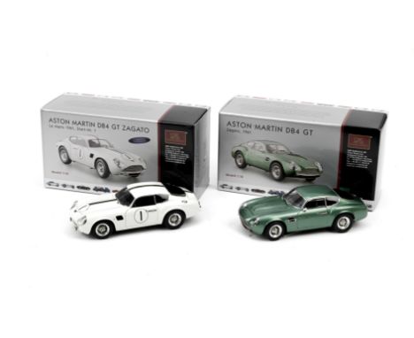 Two boxed 1:18 scale 1961 Aston Martin DB4 GT Zagato models, by CMC models of Germany,finely detailed hand-assembled die-cast