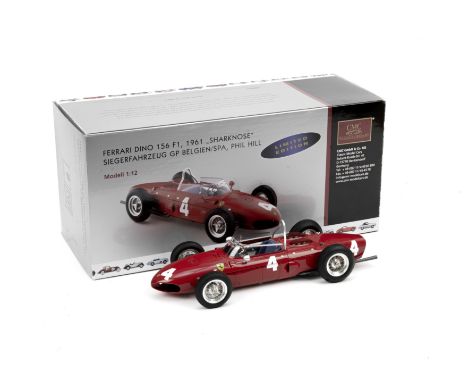 A boxed 1:12 scale limited edition model of the Phil Hill 1961 Belgian GP winning Ferrari Dino 156 F1 'Sharknose', by CMC Mod