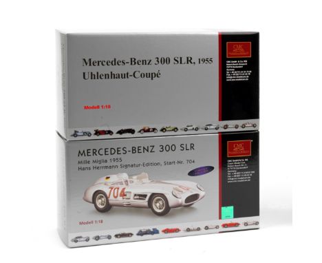 Two boxed 1:18 scale 1955 Mercedes-Benz 300 SLR models, by CMC Models of Germany,hand-built finely detailed mainly metal mode