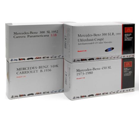 Four boxed scale models of Mercedes-Benz cars, by CMC Models of Germany,hand-built finely detailed mainly metal models, three