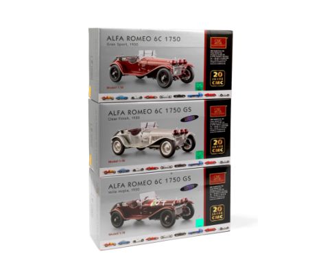 Three boxed 1:18 scale 1930 Alfa Romeo 6C 1750 Gran Sport models, by CMC Models of Germany,hand-built finely detailed mainly 