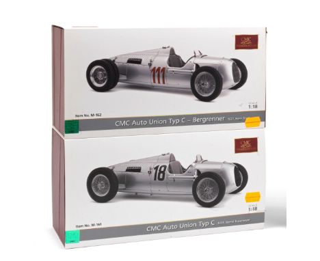 Two boxed 1:18 scale Auto Union Type C limited edition models, by CMC Models of Germany,hand-built finely detailed mainly met