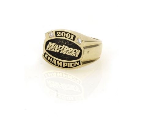 A 2001 Marlboro Team Penske Championship ring with diamonds,gentleman's ring, marked 'JOHN PERRY' to the inside of the band, 