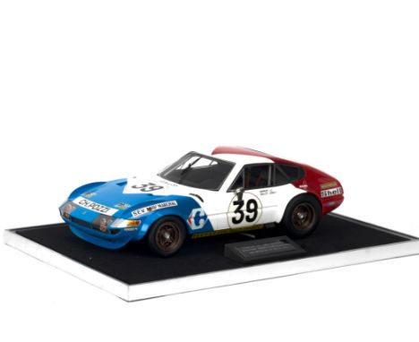 A 1:12 scale model of the 1972 Le Mans Ferrari 365 GTB Daytona, by Midland Racing Models,resin body, finely detailed, kerbsid