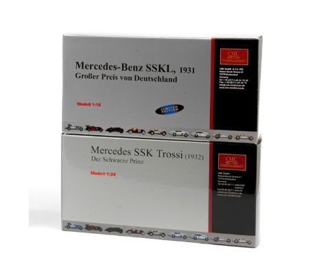 Two boxed Mercedes-Benz SSK and SSKL scale models, by CMC Models of Germany,hand-built finely detailed mainly metal models, c