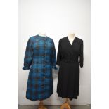 A late 1950s / 60s wiggle dress and a 1950s black day dress with pleated skirt.