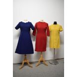 Two 1960s mini dresses and a textured red wool late 50s/ 60s dress.