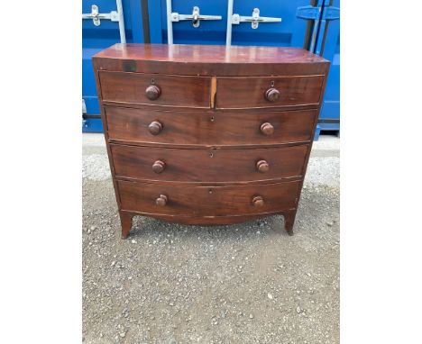 Victorian Mahogany Bow Front Chest of Two over Three Drawers - 100cm W x 49cm D x 100cm H 