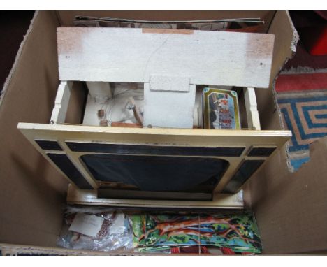 A Circa 1940's/50's Tri-ang Lines Bros Toy Theatre, with rising velvet curtain and tinplate light fittings (also comes with c