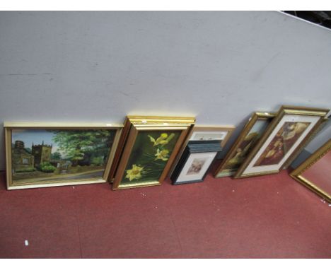 H. R. Camplin, Oil on Canvas, 'Tree Lined Landscape with Barge', signed lower right, 50 x 75cm, further oil studies, colour p
