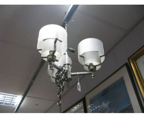 An Art Deco Chrome Ceiling Light, with frosted glass shades and hexagonal branches.