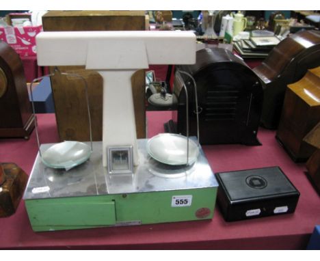 A Mid XX Century 'White Monarch' Set of Balance Scales, with applied label 'William Webb Ltd, to weight 2oz', and a black bak