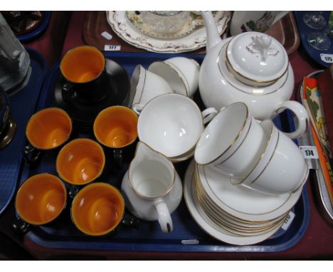 A Royal Worcester 'Contessa' China Six Setting Tea Service, with teapot, and a Crown Devon 'Harlequin' coffee set:- One Tray