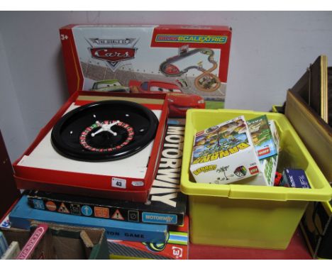 Two Scalextric Pixar Cars Micro Sets, a quantity of modern Lego (boxed and loose), Go, Roulette, etc.