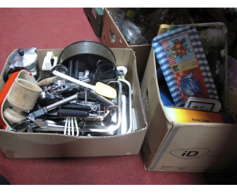Kitchenalia- Cutlery, pans, trays, scales, etc. 