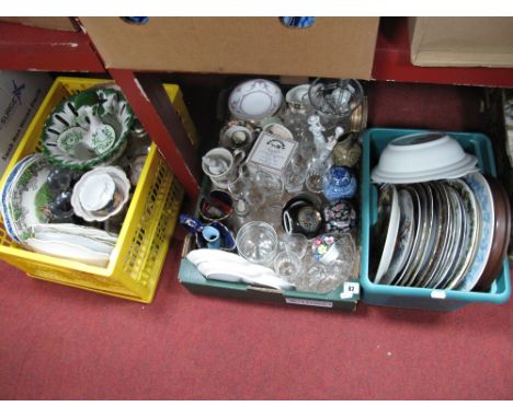 Collectors Plates, tea ware, Spode sandwich plates, Portuguese pottery cockerel and bowl, etc:- Three Boxes