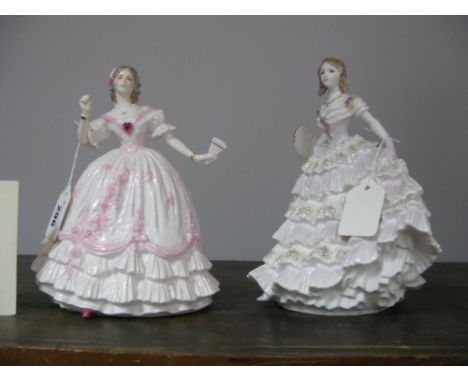 Royal Worcester Limited Edition China Figurines, 'The Masquerade Begins No. 8145 (damage to hand) and 'Belle of the Ball' No.