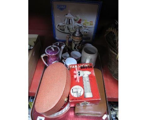 A Ladies Musical Manicure Box, gent's travelling case, Continental tea service, H Samuel plated tea service.