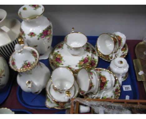 Royal Albert 'Old Country Roses' Six Place Tea Service, together with coffee pot, milk, sugar, matching ovoid vase, etc:- One