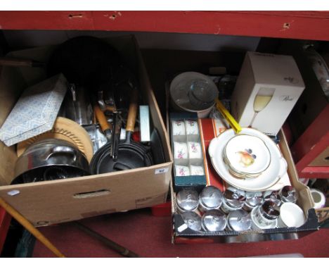 Royal Worcester Ramekins, ten Worcester egg coddlers, dessert set, flan trays, pans, cast iron Kitchenware, etc:- Two Boxes
