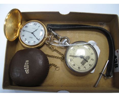 Gradus Engine Turned Hunter Pocketwatch; together with a chain and a "Railway Timekeeper" openface pocketwatch.