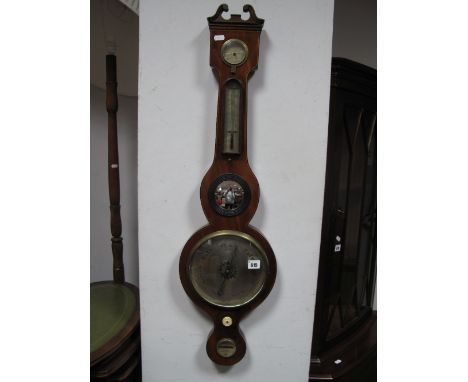A Circa 1900 Mahogany Cased Barometer/Thermometer, by D. Arnoldi of Gloucester, mercury driven with dry/damp aperture and mir