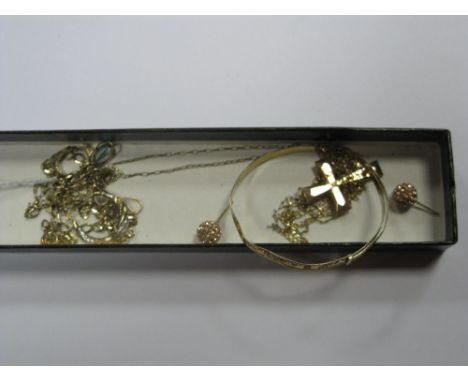 A Cross Pendant on Chain, stud earrings, chains, expanding bangle, etc.