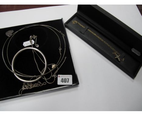 Cross Pendant on Chain, plain bangle stamped "925", pendants etc.