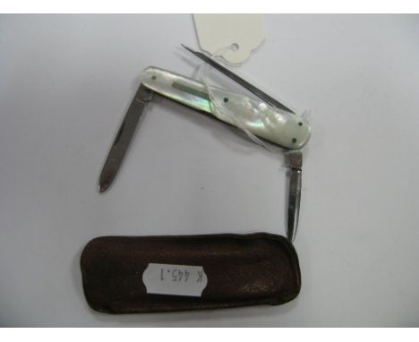 A Multi Blade Folding Pocket Knife, mother of pearl scales (cracked) by William Roberts, Sheffield. 