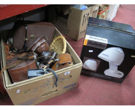 Cameras, projector, linens, etc:- One Box; a Babyliss portable hair dryer in box (untested sold for parts only.