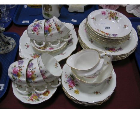 A Royal Crown Derby 'Derby Posies' Pattern Tea Set, comprising, six large plates, tea plates, cups, saucers and fruit bowls, 